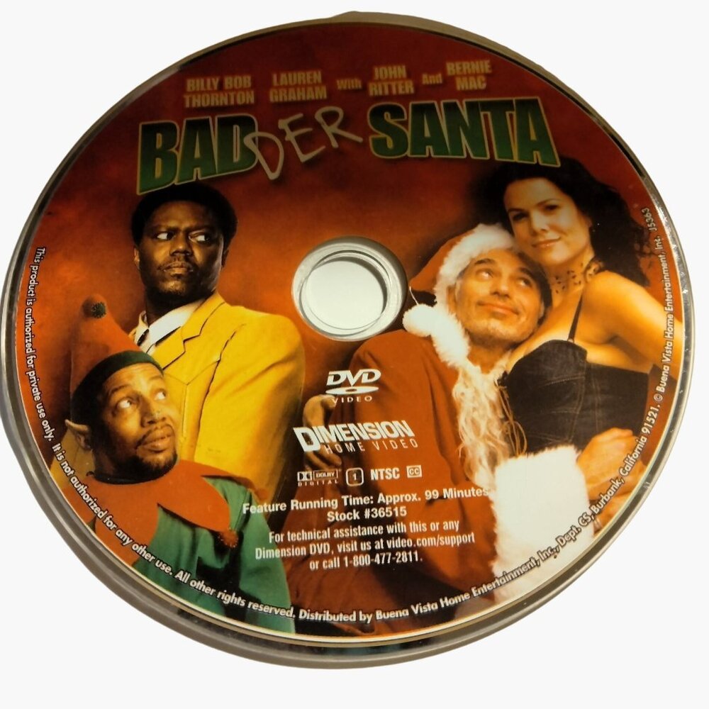 Badder Santa DVD Billy bob thorton Lauren Graham Jon Ritter Bernie Mac